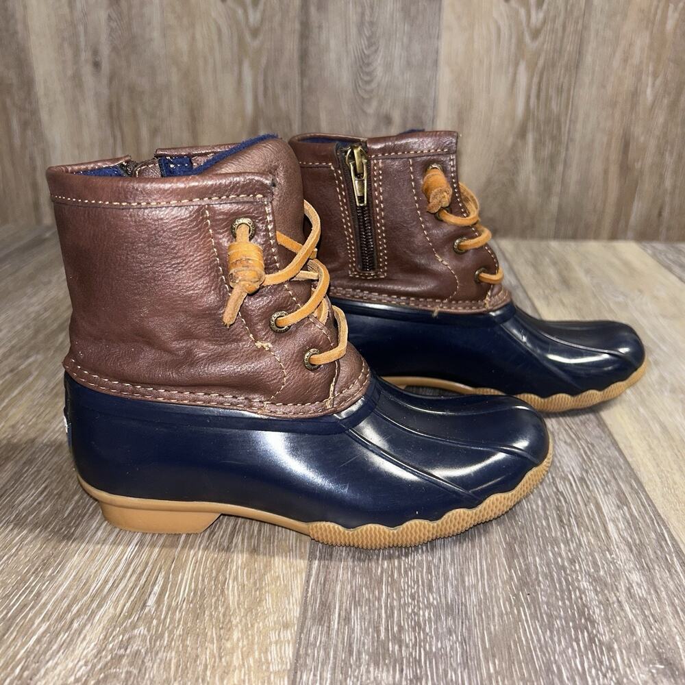Sperry Saltwater Duck Boots Shoes Girls Youth US Size 13M Navy Brown YG55203